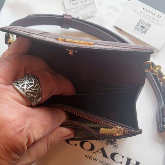 MINI ENVELOPE WALLET WITH STRAP (COACH CU175) GOLD/MERLOT - Picture 11 of 11